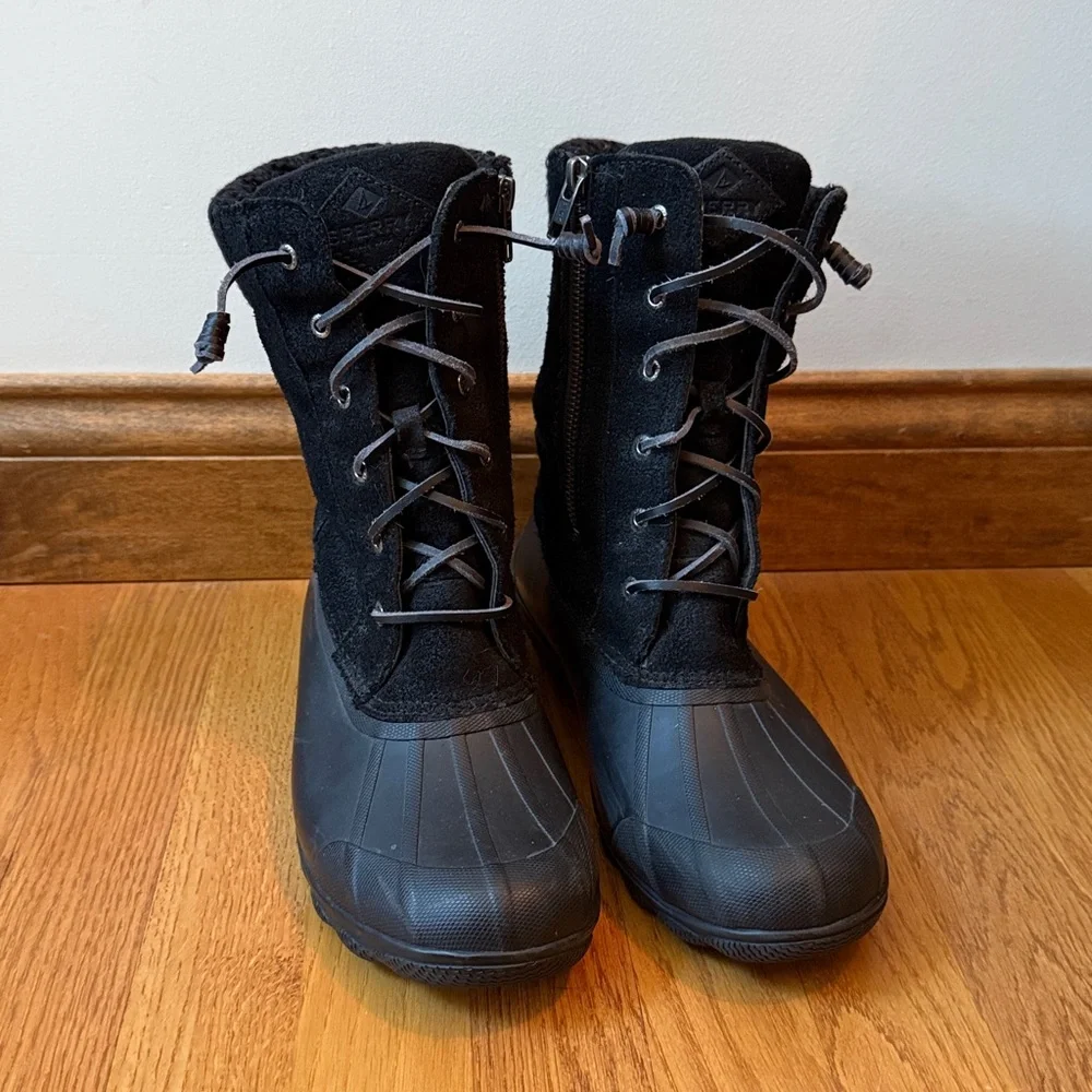 Sperry Syren Misty Black Duck Boot Side Zippers Size 9